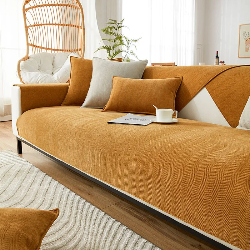 Avtoit | Wavy Check Chenille Fabric Furniture Protector Sofa Cover
