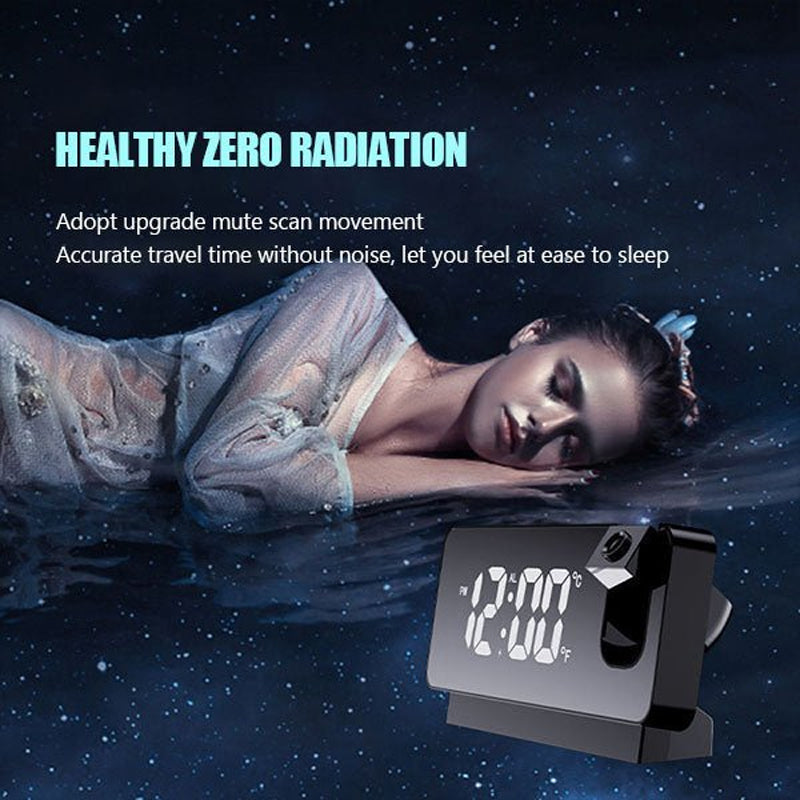 Digital Projection Alarm Clock with 180-Degree Adjustable Projector