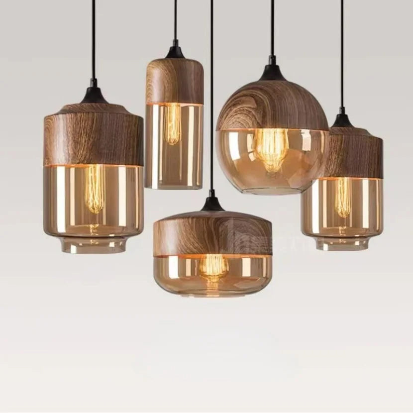 Avtoit | EternaGlow Pendant Light made of Glass and Wood | Elegant Design for Your Home