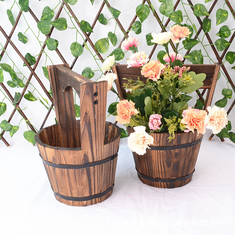 Avtoit | Wooden Bucket Planter in Barrel Design for Garden and Terrace – Decorative Flower Pots made of Wood
