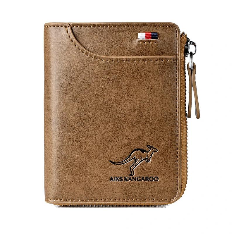 Men's RFID-Blocking Leather Wallet with Zipper Closure