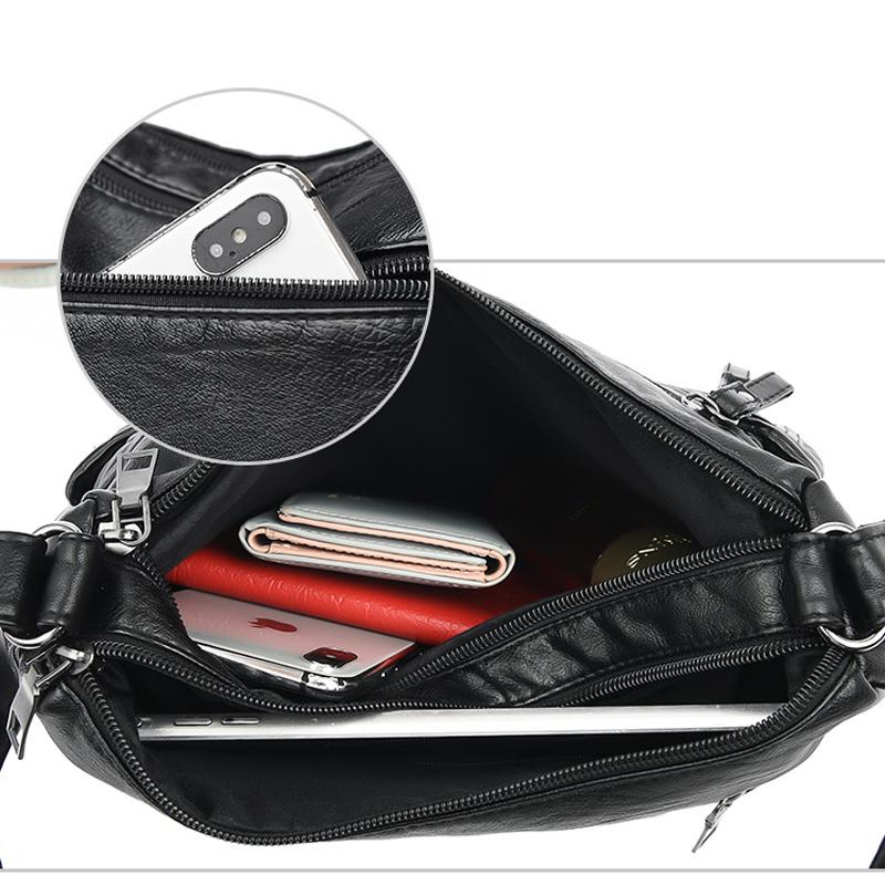 PU Leather Shoulder Bag with Zipper Pockets and Adjustable Strap