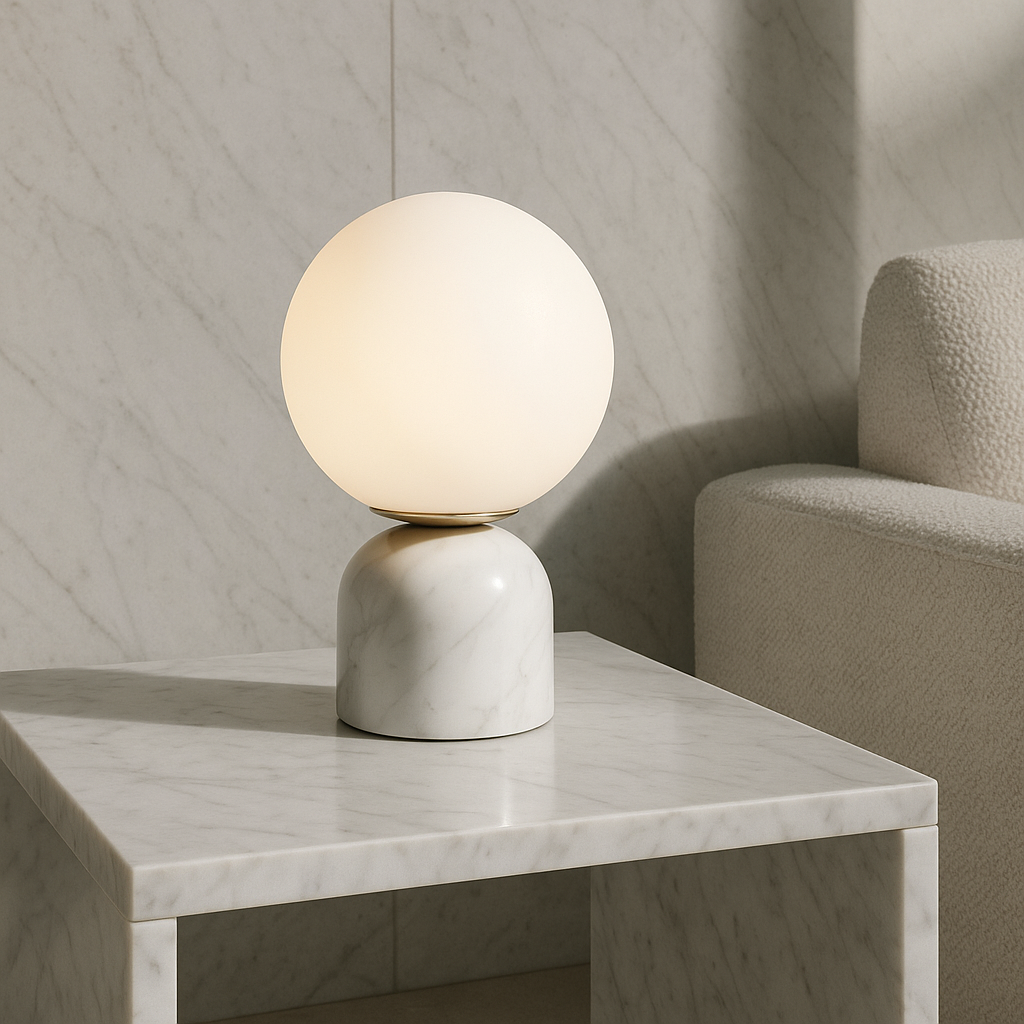 Avtoit | Marnor | Marble Table Lamp with Glass Shade – Scandinavian Minimalist Design