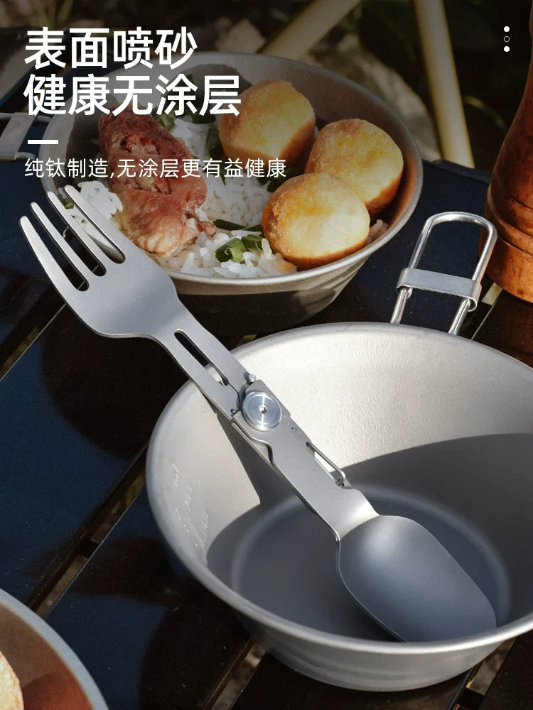 Avtoit | Titanium Camping Cutlery Set - Foldable Spoon, Fork, Chopsticks & Bowl for Travel