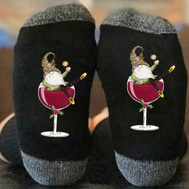 Avtoit | Christmas gnome wine glass unisex crew socks