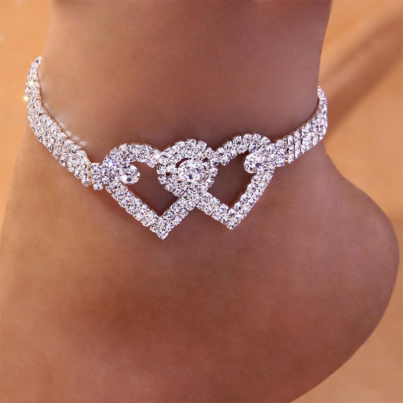 Avtoit | Fashion Rhinestone Double Heart Anklet