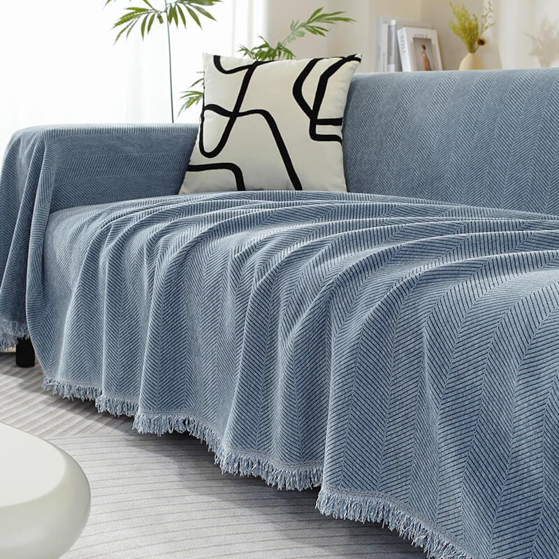 Avtoit | Chenille Blanket Herringbone Tassel Sofa Cover