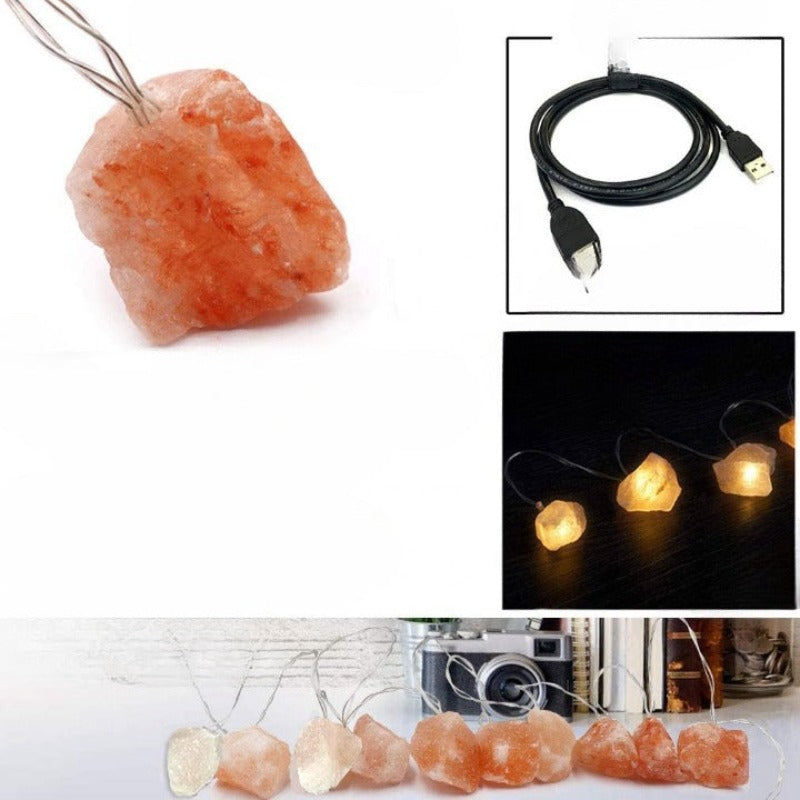 Avtoit | SolaraGleam Himalayan Salt String Lights | Warm Amber Light | Portable Natural Crystal Decoration for Home