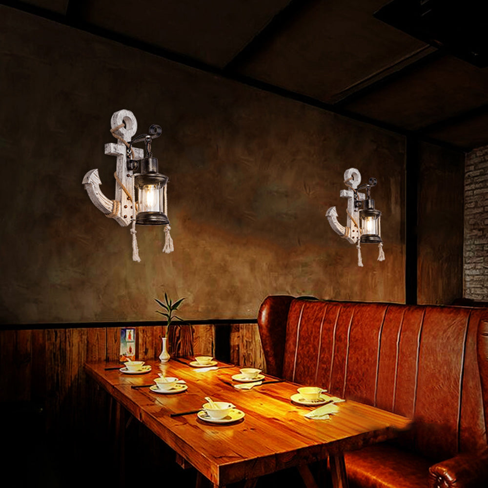 Avtoit | Vintage Anchor LED Wall Light - Industrial Metal & Wood for Dining Room/Living Room