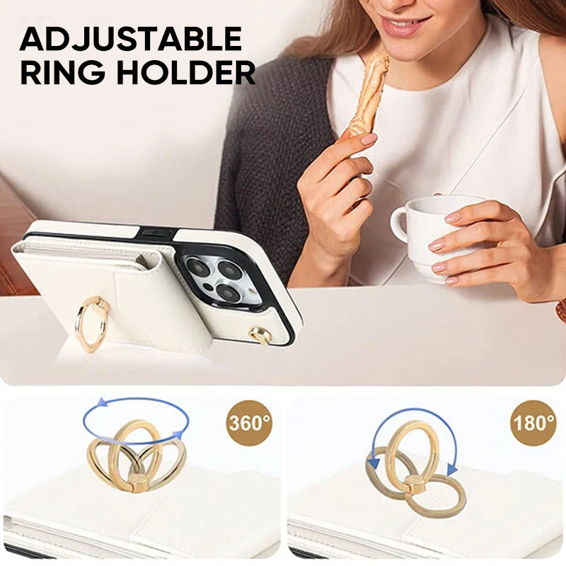 Avtoit | Leather Wallet Case with Ring & Lanyard for iPhone