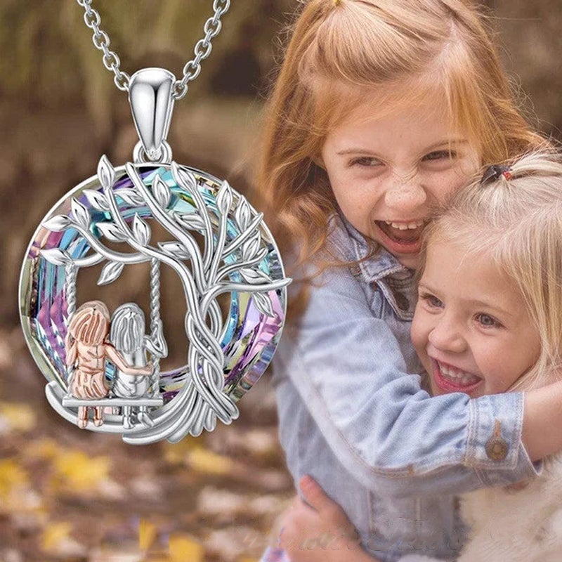 Avtoit | Tree of Life Sister on the Swing Cry-stal Pendant Necklace