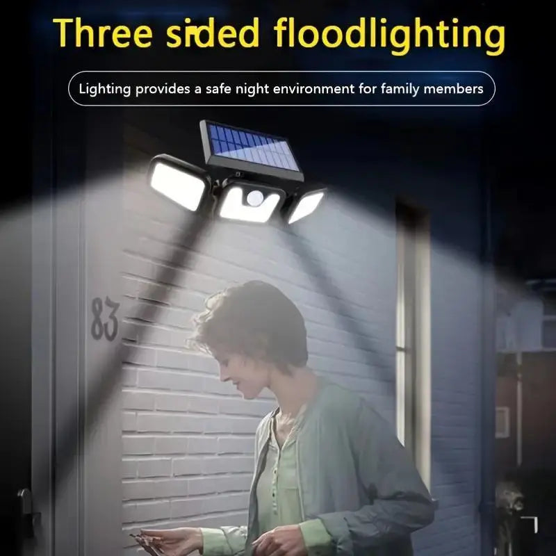 Solar LED Floodlight with Motion Sensor and Three Adjustable Heads