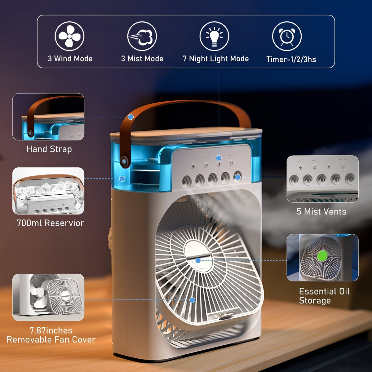 Avtoit | 3-in-1 Air Cooler Humidifier | Portable, Adjustable Fan Speeds & Ideal for Bedrooms, Offices & Small Spaces
