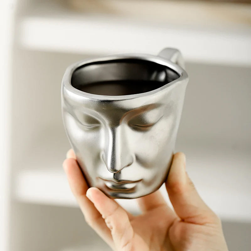 Avtoit | Metal Touching Face Creative Ceramic Kiss Coffee Cup, Artistic Vibe Mug & Saucer Set