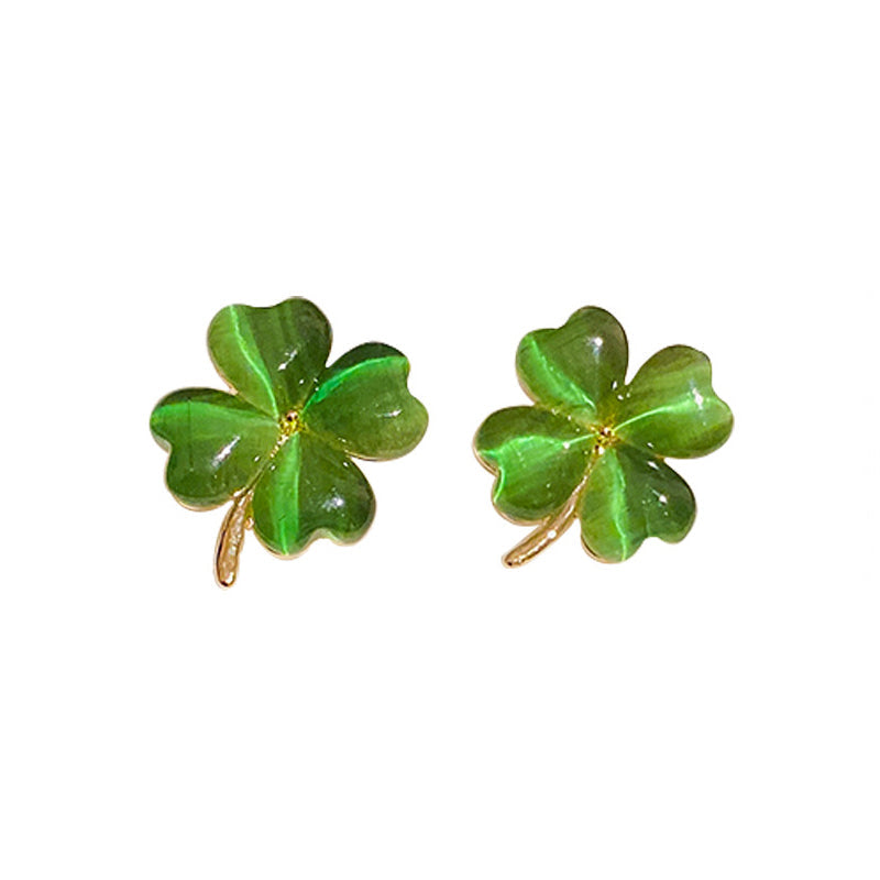 Avtoit | Heart-shaped Opal Lucky Four Leaf Clover Earrings