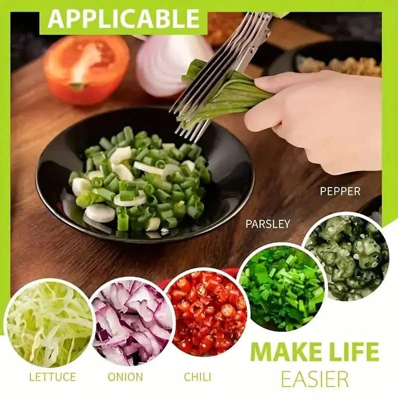 Avtoit | 5-Blade Stainless Steel Herb Scissors Set - Versatile Kitchen Scissors