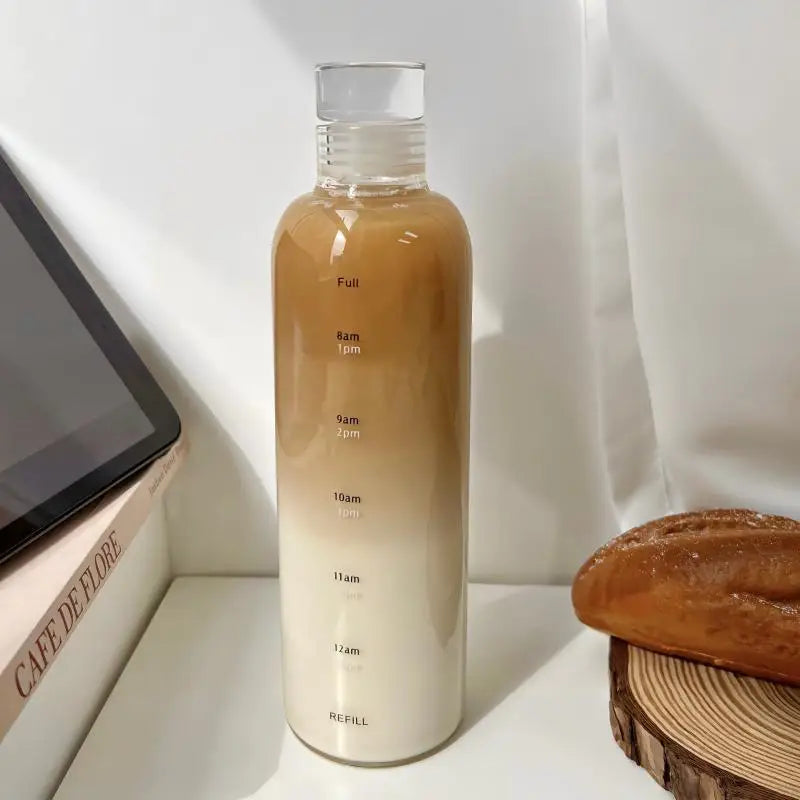 Glass Water Bottle with Time-Scale Reminder and Leakproof Cap