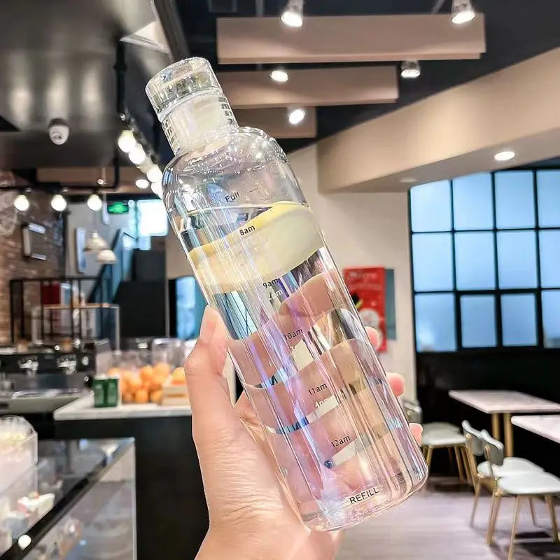 Glass Water Bottle with Time-Scale Reminder and Leakproof Cap