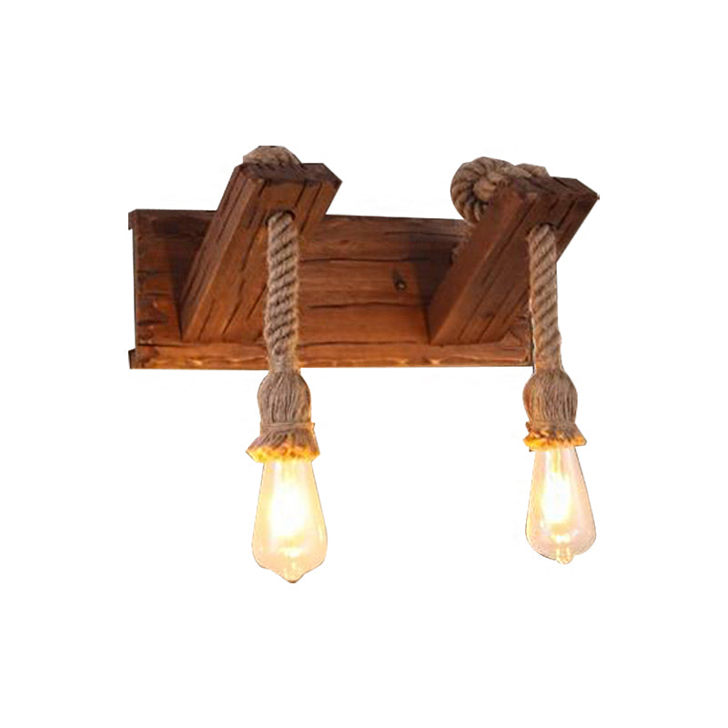 Avtoit | Wood Exposed Bulb Wall Lighting Industrial Style Rope 1/2 Light Bedroom Wall Lamp