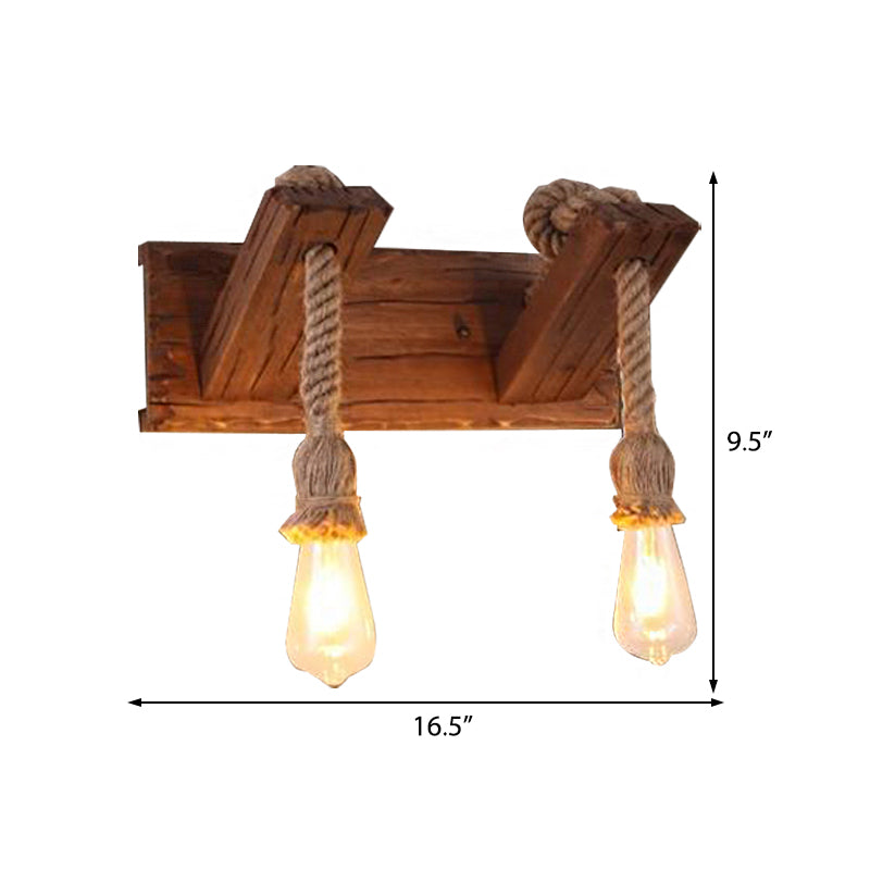 Avtoit | Wood Exposed Bulb Wall Lighting Industrial Style Rope 1/2 Light Bedroom Wall Lamp