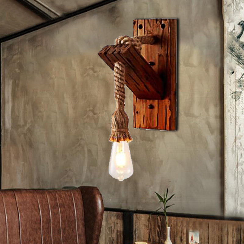 Avtoit | Wood Exposed Bulb Wall Lighting Industrial Style Rope 1/2 Light Bedroom Wall Lamp