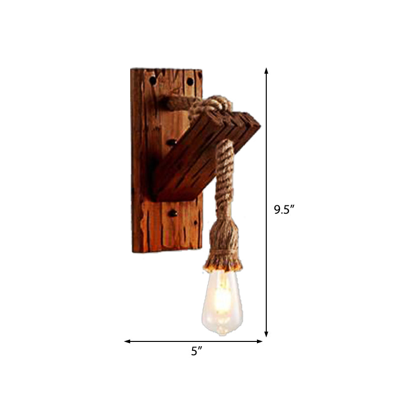 Avtoit | Wood Exposed Bulb Wall Lighting Industrial Style Rope 1/2 Light Bedroom Wall Lamp