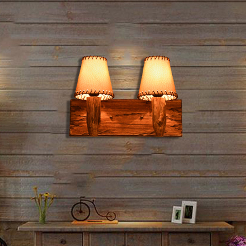 Avtoit | 1/2-Light Tapered Wall Lamp Industrial Wooden Fabric Wall Lamp Fixture for Dining Room