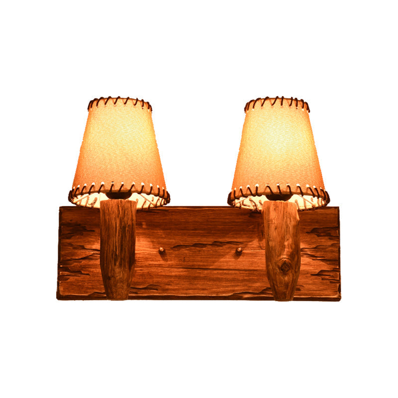 Avtoit | 1/2-Light Tapered Wall Lamp Industrial Wooden Fabric Wall Lamp Fixture for Dining Room