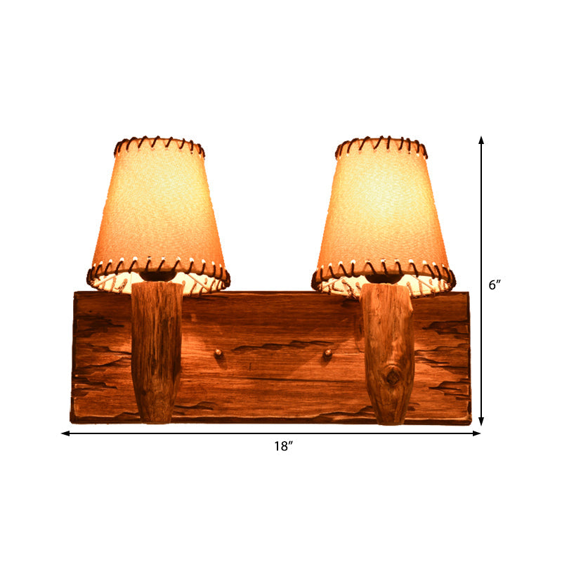 Avtoit | 1/2-Light Tapered Wall Lamp Industrial Wooden Fabric Wall Lamp Fixture for Dining Room