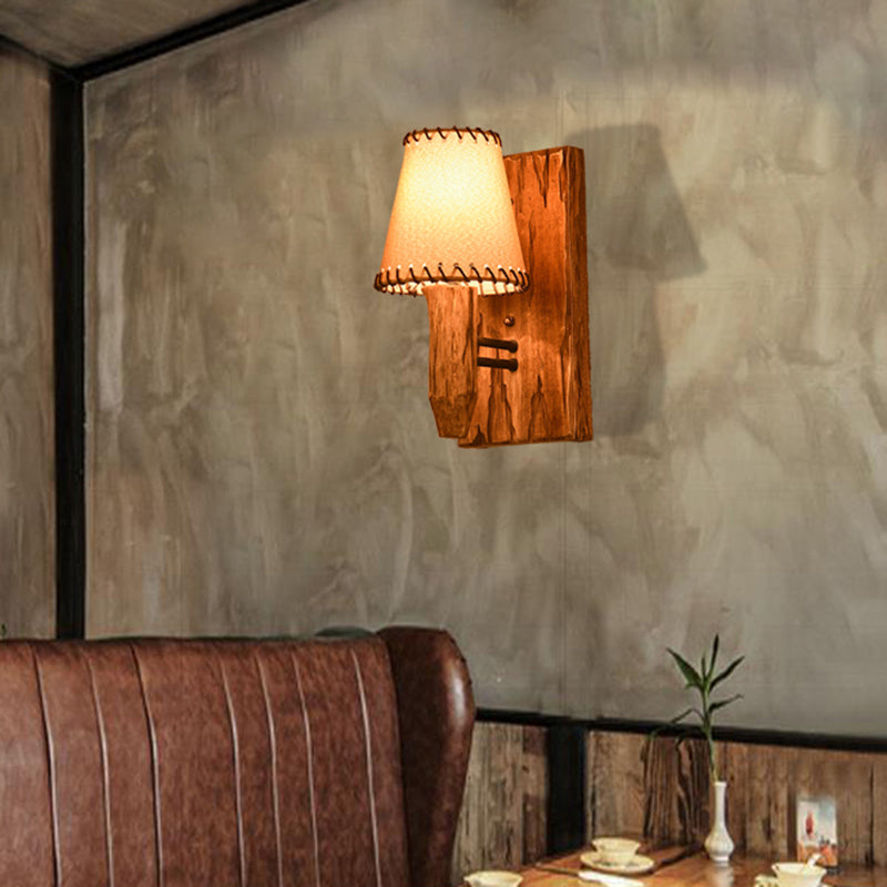 Avtoit | 1/2-Light Tapered Wall Lamp Industrial Wooden Fabric Wall Lamp Fixture for Dining Room