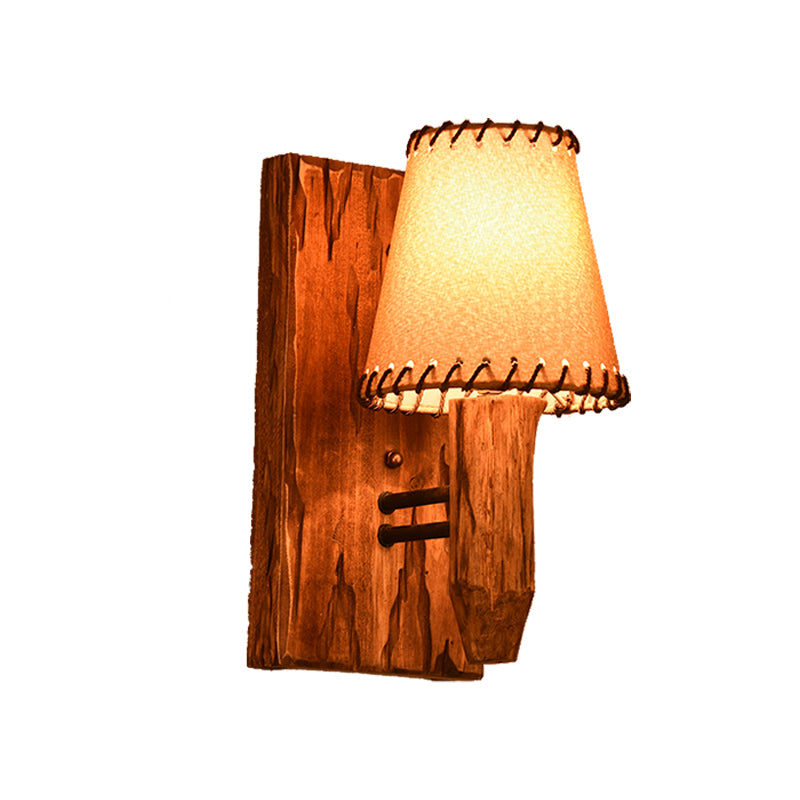 Avtoit | 1/2-Light Tapered Wall Lamp Industrial Wooden Fabric Wall Lamp Fixture for Dining Room