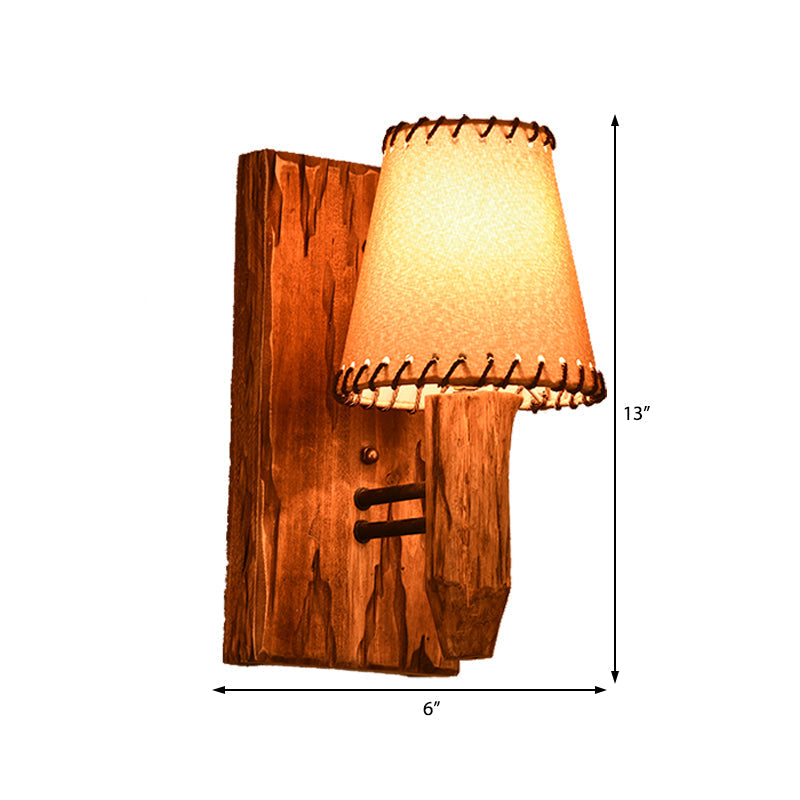Avtoit | 1/2-Light Tapered Wall Lamp Industrial Wooden Fabric Wall Lamp Fixture for Dining Room