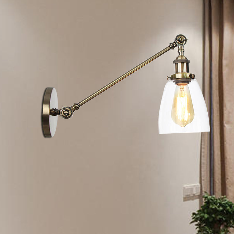 Avtoit | Black/Bronze/Brass 1-light Wall Lamp Fixture Industrial Style Clear Glass Cone Light with Arm, 8"/12" L