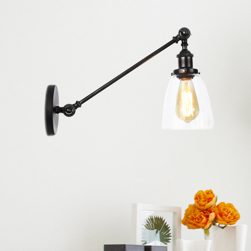 Avtoit | Black/Bronze/Brass 1-light Wall Lamp Fixture Industrial Style Clear Glass Cone Light with Arm, 8"/12" L