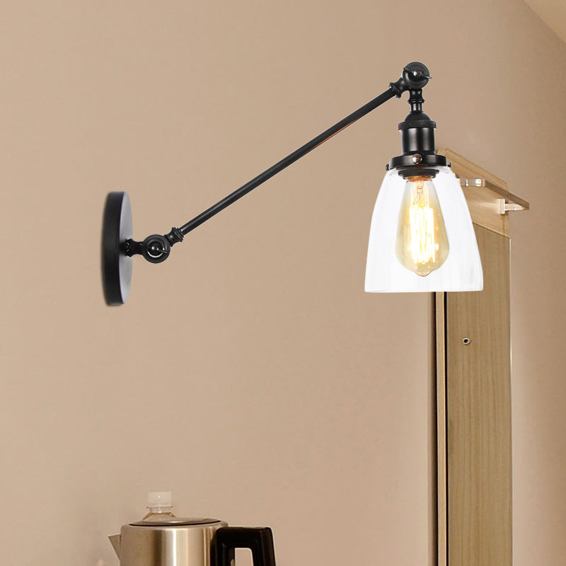 Avtoit | Black/Bronze/Brass 1-light Wall Lamp Fixture Industrial Style Clear Glass Cone Light with Arm, 8"/12" L