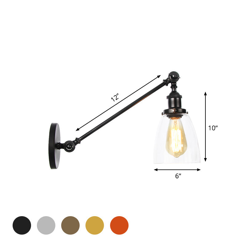 Avtoit | Black/Bronze/Brass 1-light Wall Lamp Fixture Industrial Style Clear Glass Cone Light with Arm, 8"/12" L