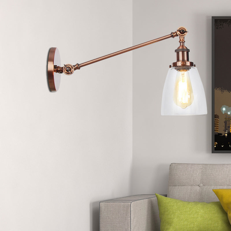 Avtoit | Black/Bronze/Brass 1-light Wall Lamp Fixture Industrial Style Clear Glass Cone Light with Arm, 8"/12" L