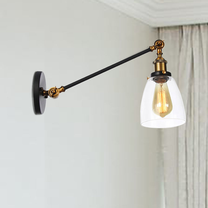 Avtoit | Black/Bronze/Brass 1-light Wall Lamp Fixture Industrial Style Clear Glass Cone Light with Arm, 8"/12" L