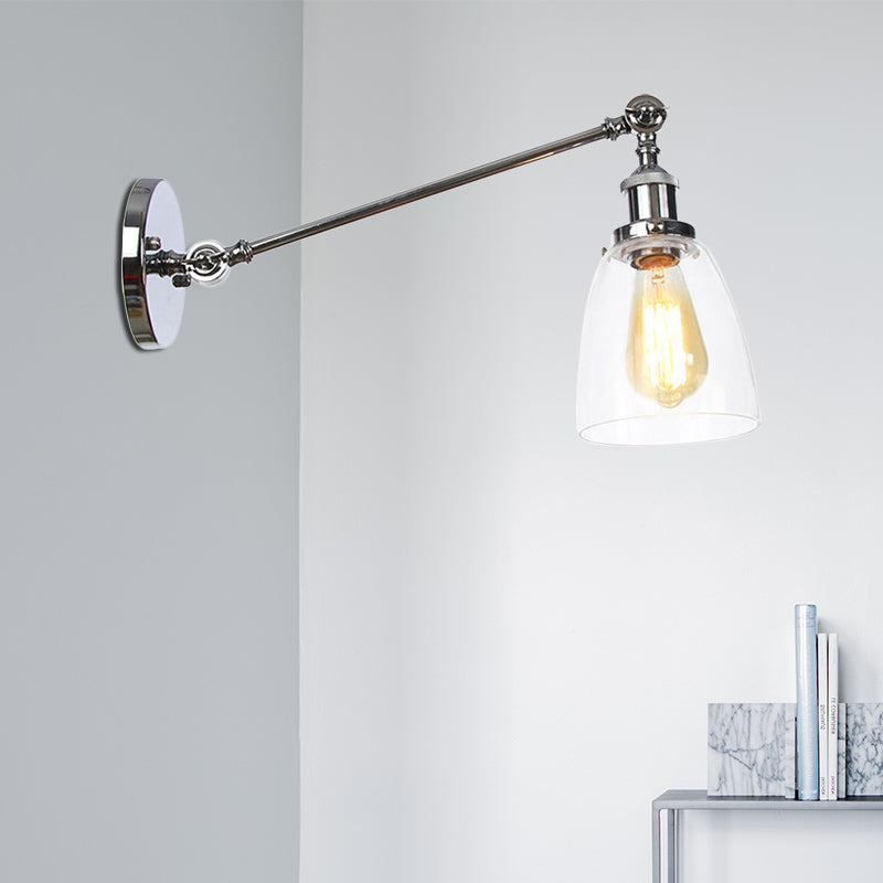 Avtoit | Black/Bronze/Brass 1-light Wall Lamp Fixture Industrial Style Clear Glass Cone Light with Arm, 8"/12" L