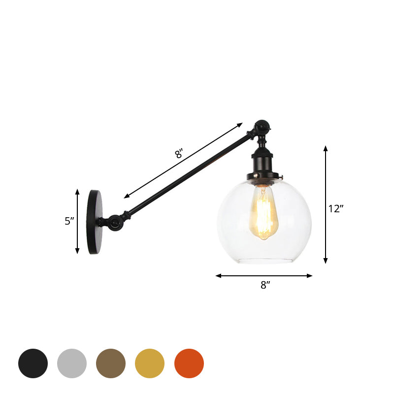 Avtoit | Clear Glass Globe Wall Lighting Country House 1 Light Living Room Fixture in Black/ Brass/ Bronze with Arm, 8"/12" L