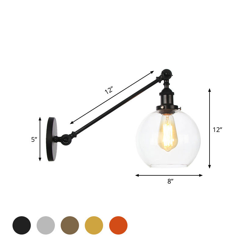 Avtoit | Clear Glass Globe Wall Lighting Country House 1 Light Living Room Fixture in Black/ Brass/ Bronze with Arm, 8"/12" L