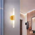 Avtoit | Minimalist Slim Tubular Wall Lamp White Glass LED Corner Wall Lighting Fixture in Brass
