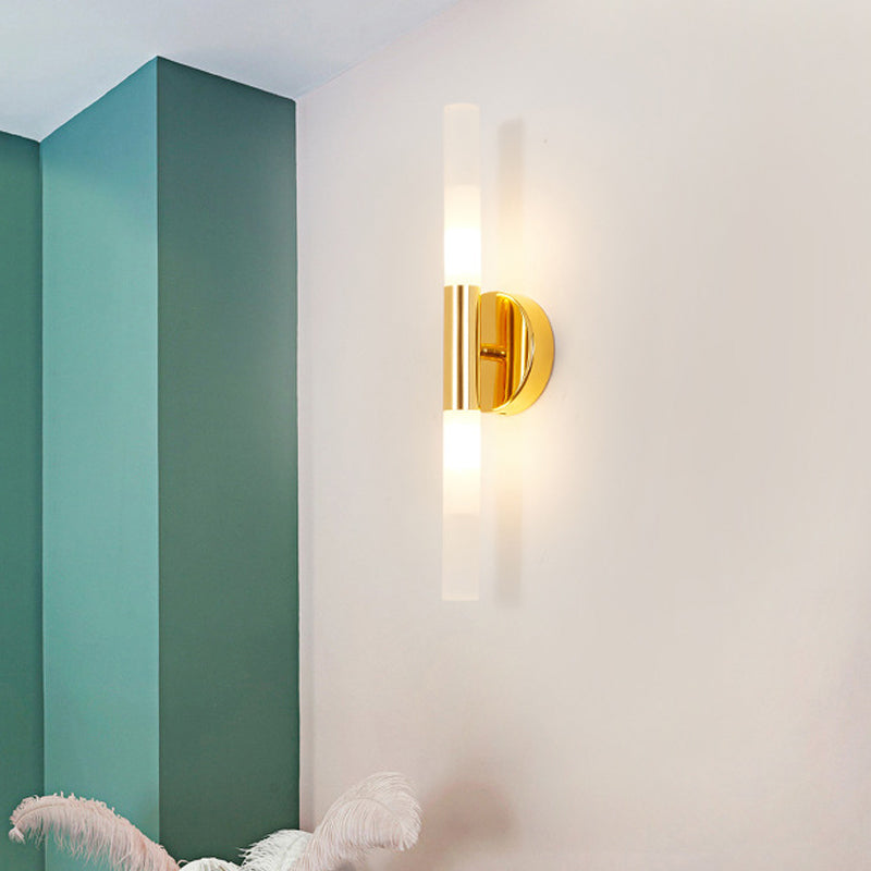 Avtoit | Minimalist Slim Tubular Wall Lamp White Glass LED Corner Wall Lighting Fixture in Brass