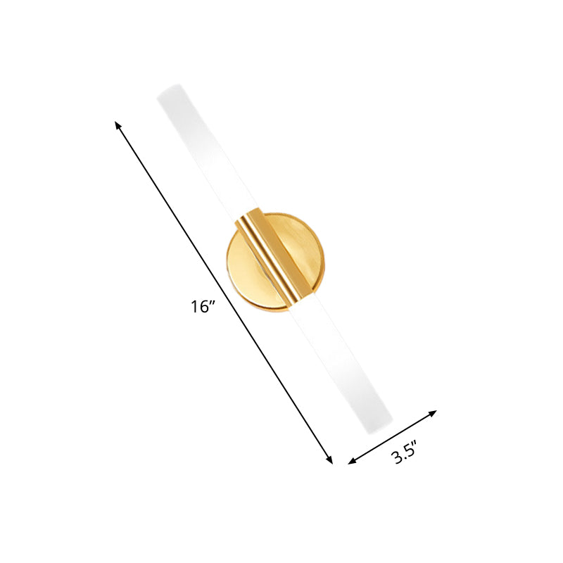 Avtoit | Minimalist Slim Tubular Wall Lamp White Glass LED Corner Wall Lighting Fixture in Brass