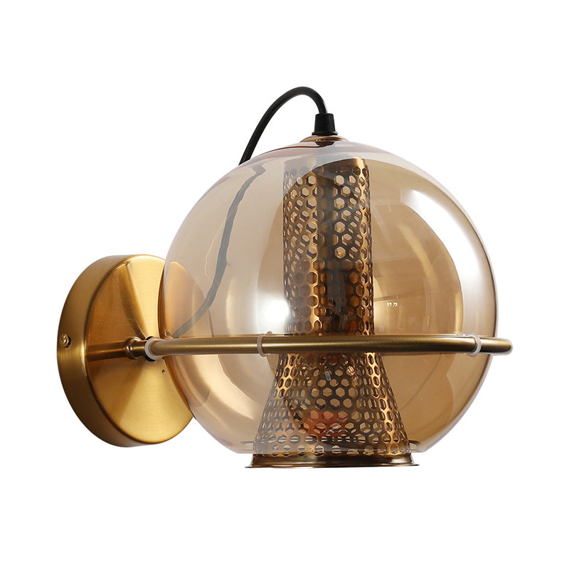 Avtoit | Brass Ball Wall Light Post Modern 1-Head Cognac Glass Wall Mounted Light Source for Nightstand