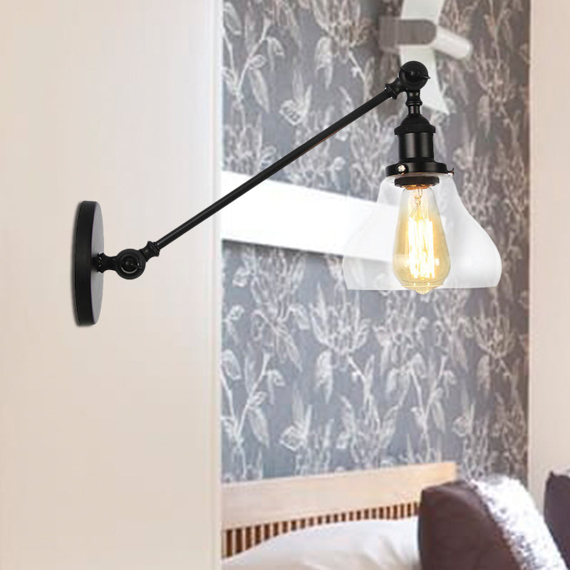 Avtoit | 1 Light Indoor Lighting Fixture Farmhouse Black/Bronze/Brass Wall Lamp with Pear Clear Glass Shade, 8"/12" L Arm