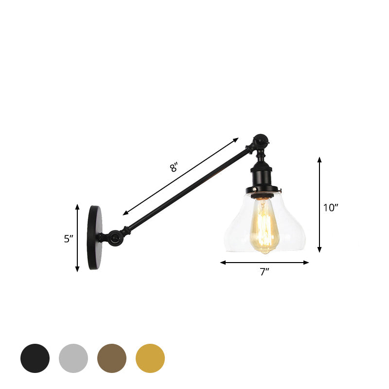 Avtoit | 1 Light Indoor Lighting Fixture Farmhouse Black/Bronze/Brass Wall Lamp with Pear Clear Glass Shade, 8"/12" L Arm