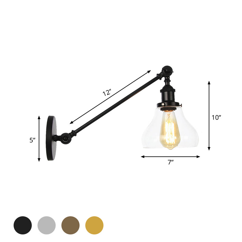 Avtoit | 1 Light Indoor Lighting Fixture Farmhouse Black/Bronze/Brass Wall Lamp with Pear Clear Glass Shade, 8"/12" L Arm