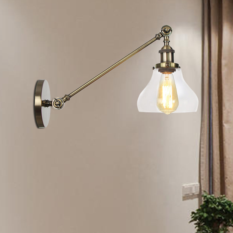 Avtoit | 1 Light Indoor Lighting Fixture Farmhouse Black/Bronze/Brass Wall Lamp with Pear Clear Glass Shade, 8"/12" L Arm