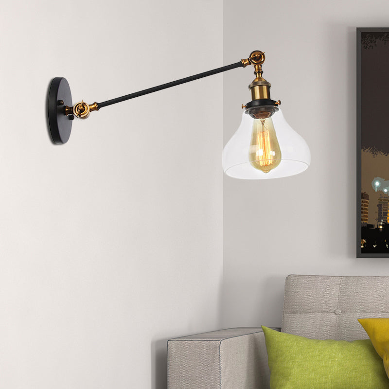 Avtoit | 1 Light Indoor Lighting Fixture Farmhouse Black/Bronze/Brass Wall Lamp with Pear Clear Glass Shade, 8"/12" L Arm